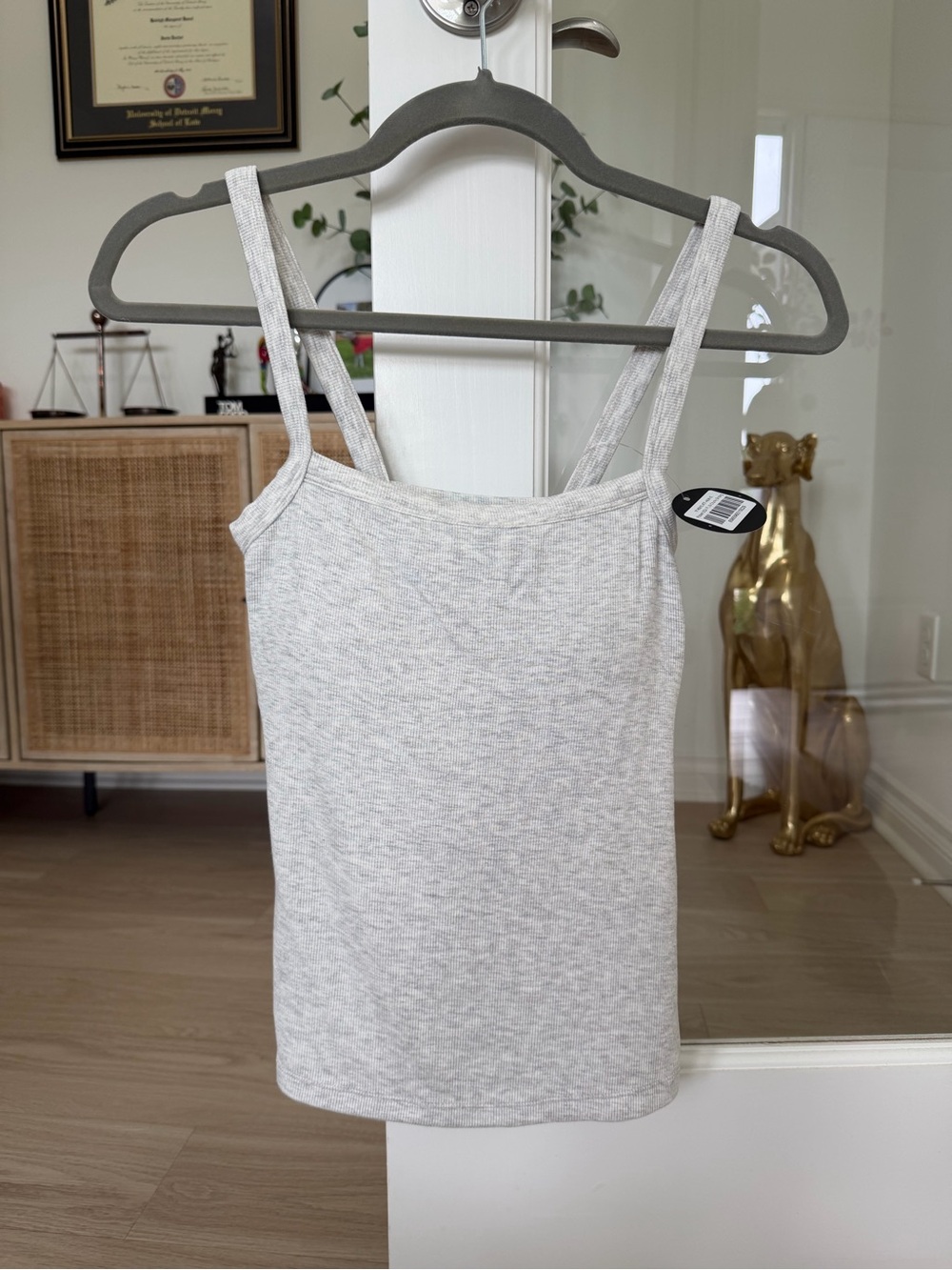 NWT Klassy Network Light Heather Gray Ribbed Camisole Square Neck Full length